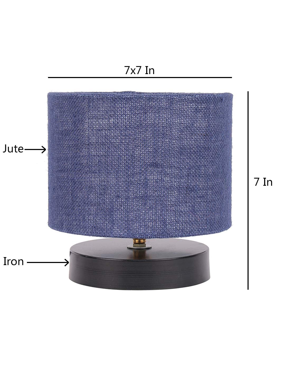 Blue Jute Shade Lamp with Black Wood Base for Decoration/Office/Home/Gifting/Study for Office/Home/Gifting -(7x7x7) Inches -