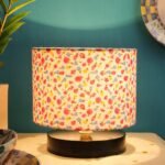 Multicolor Cotton Shade Lamp with Black Wood Base for Decoration/Office/Home/Gifting/Study for Office/Home/Gifting -(7x7x7) Inches –