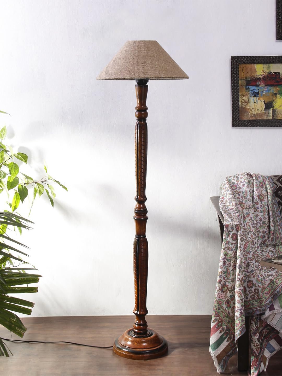 Beige Jute Wooden Floor Lamp -1