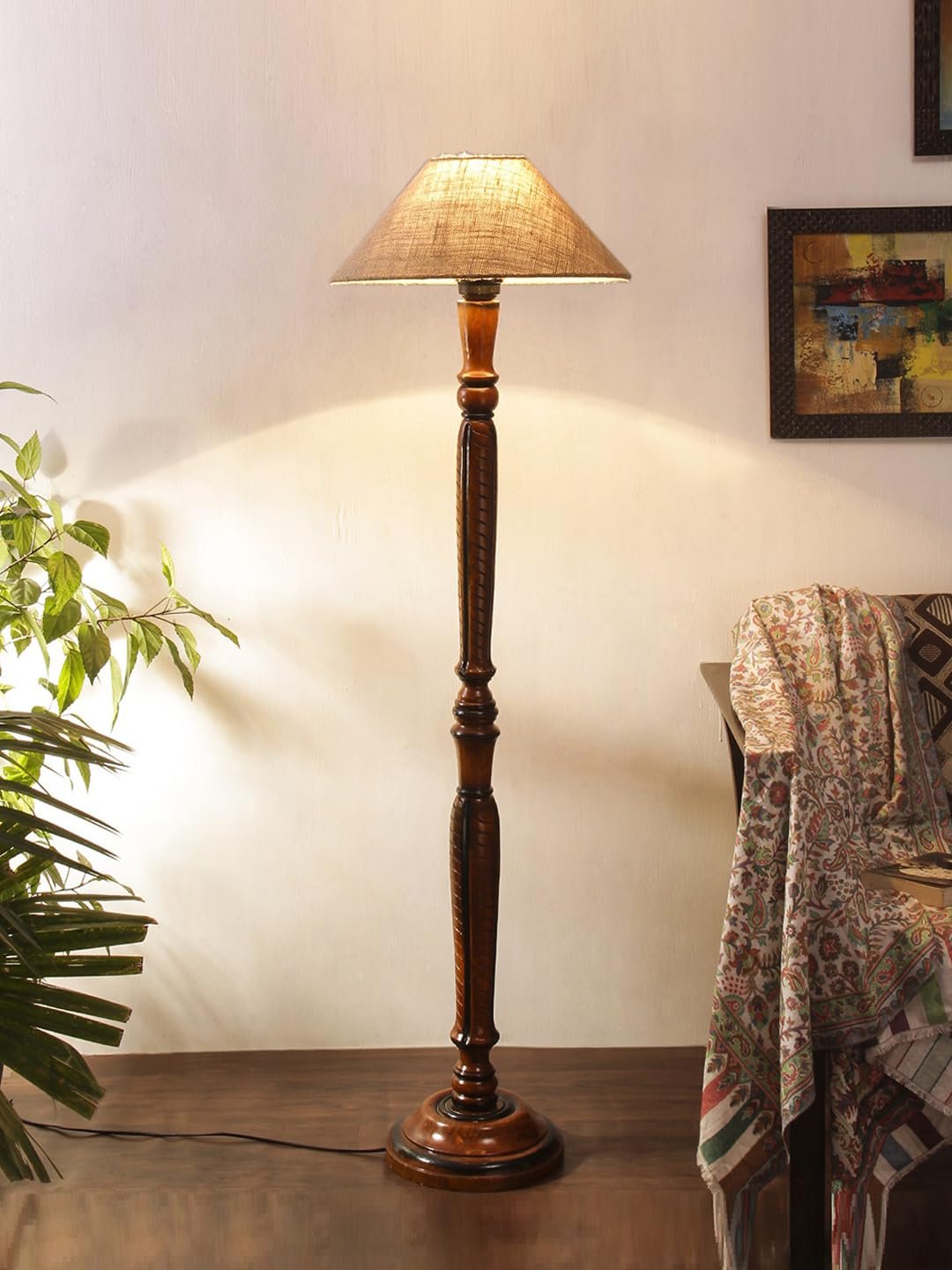 Beige Jute Wooden Floor Lamp -1