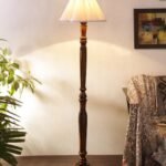 Vintage Cotton Shade Wood Floor Lamp -2