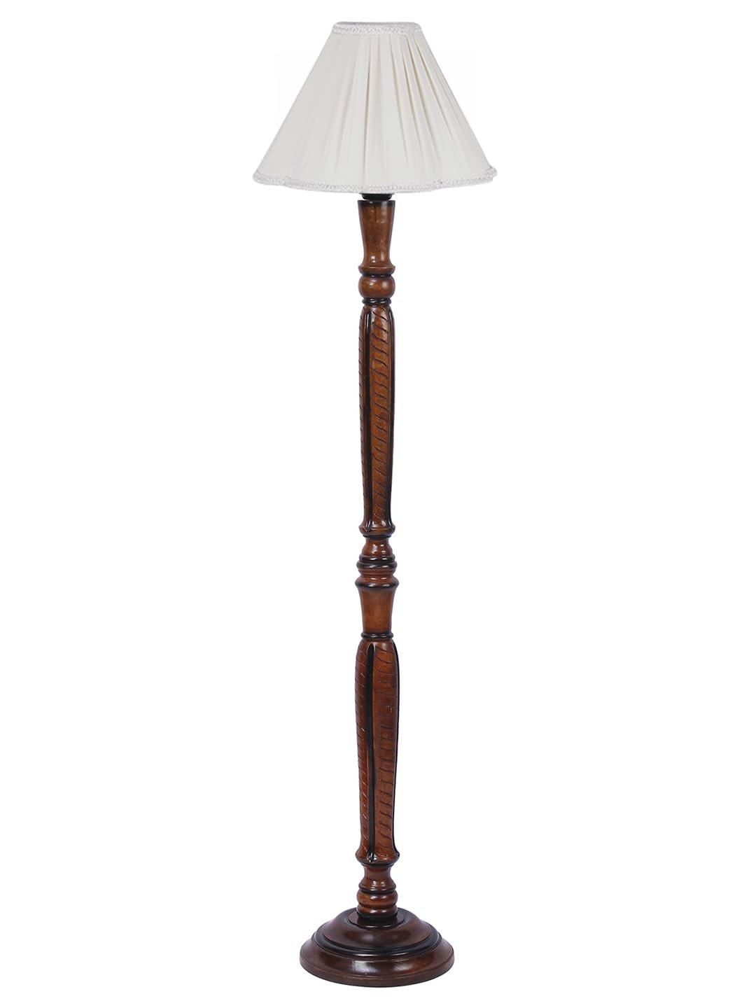 Vintage Cotton Shade Wood Floor Lamp -2