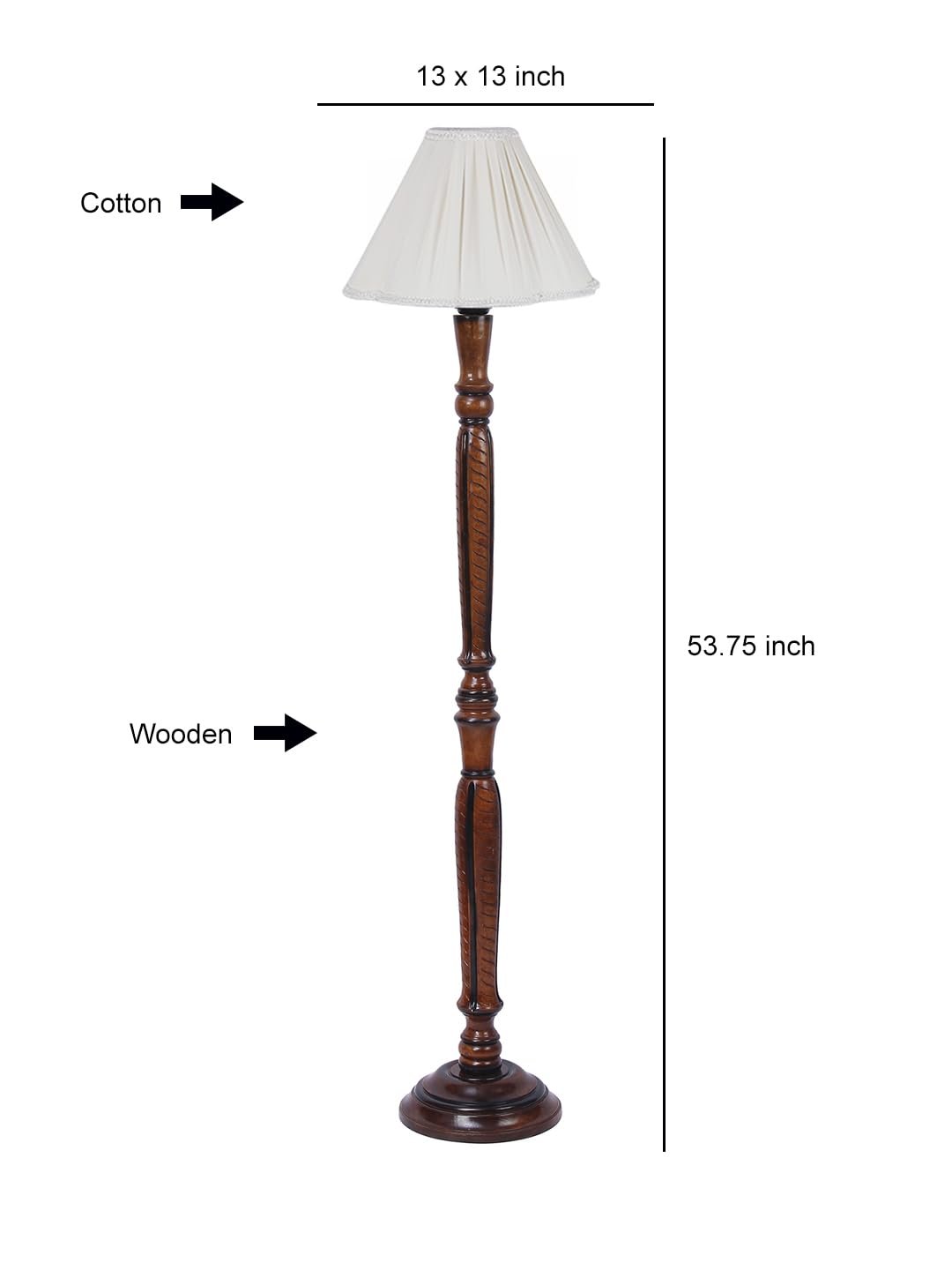 Vintage Cotton Shade Wood Floor Lamp -2