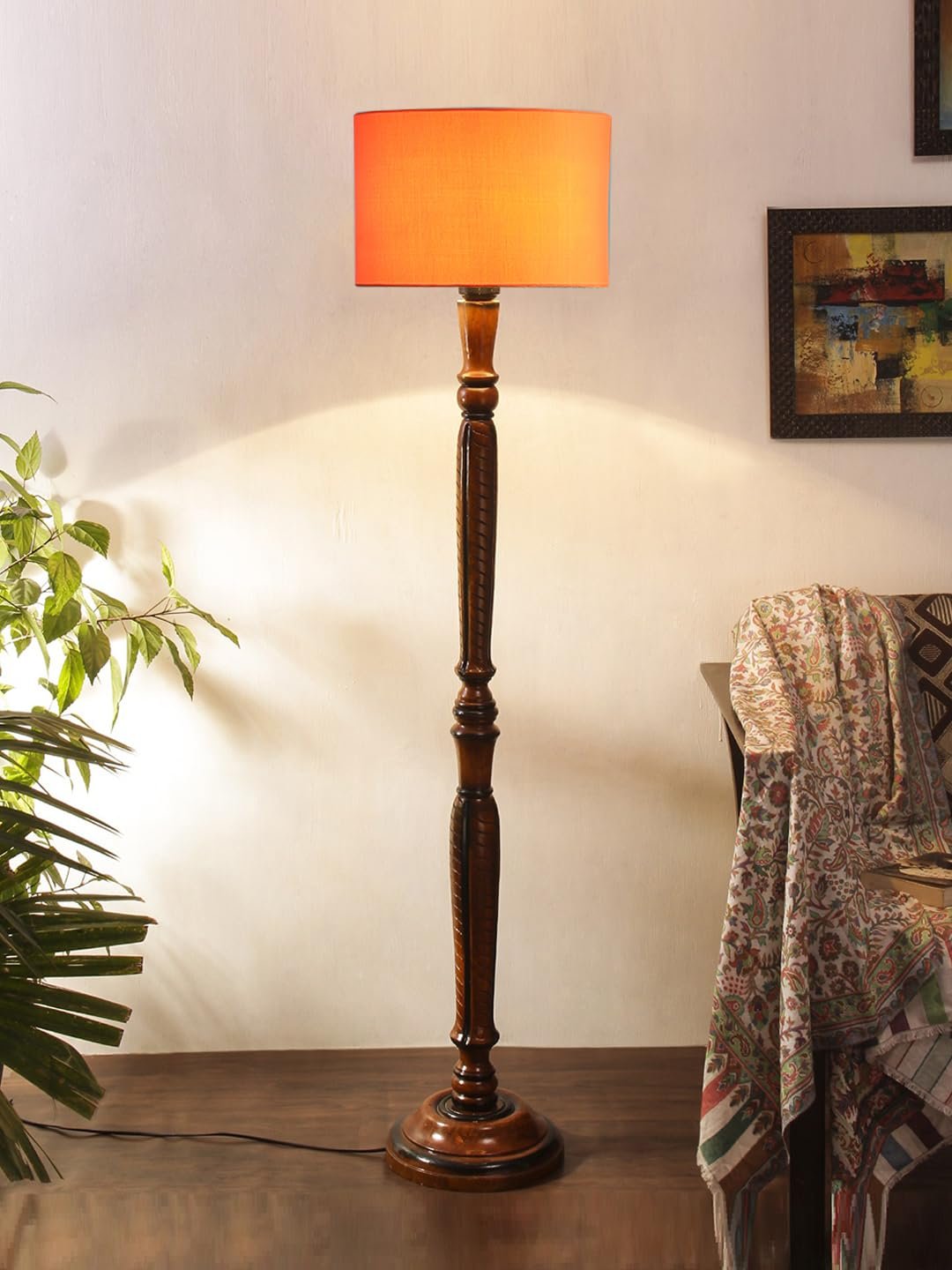 Orange Cotton Wooden Floor lamp -3