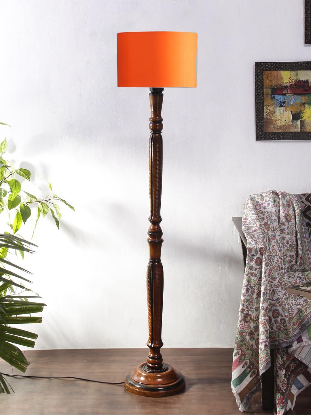 Orange Cotton Wooden Floor lamp -3