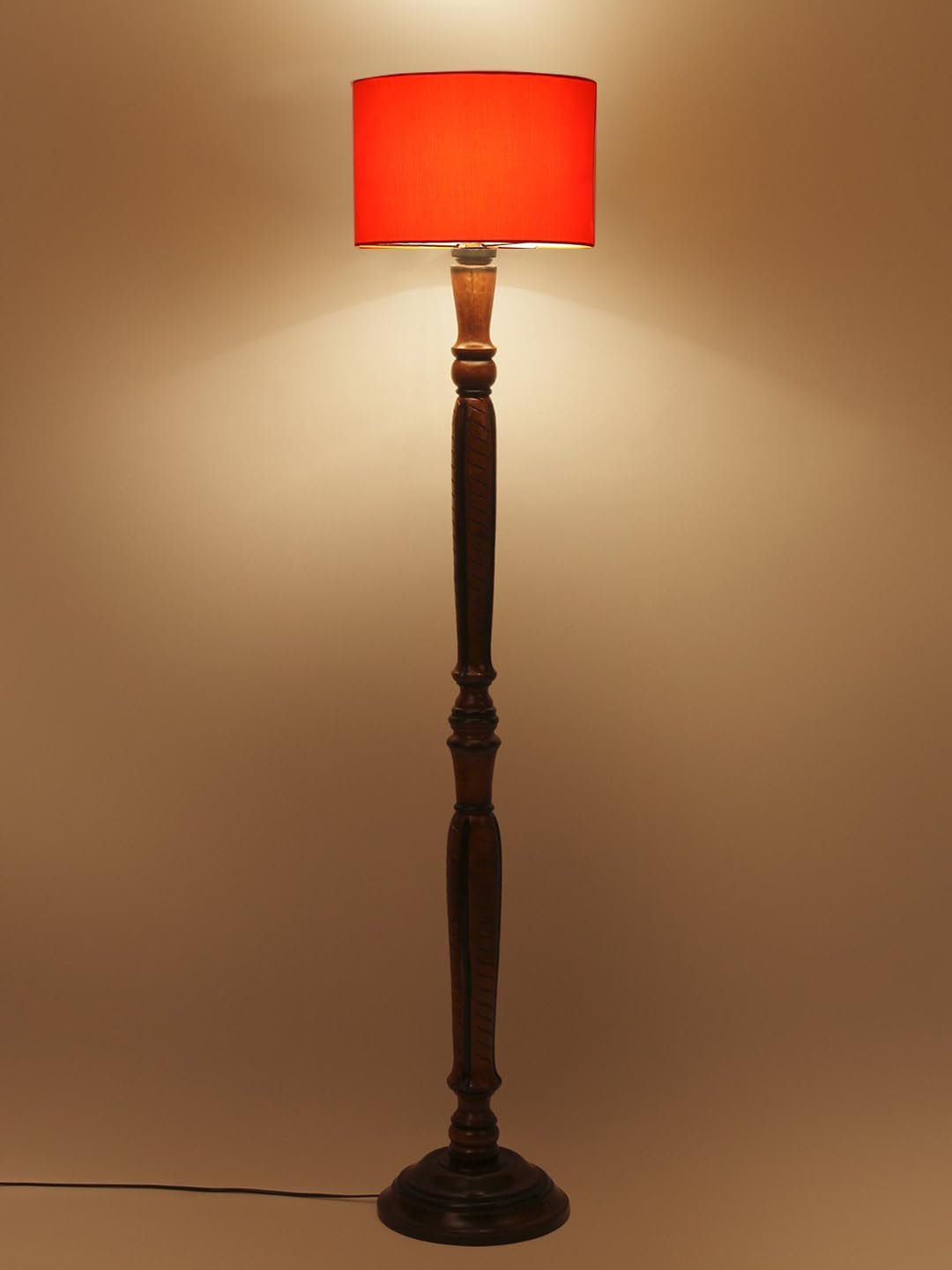 Orange Cotton Wooden Floor lamp -3