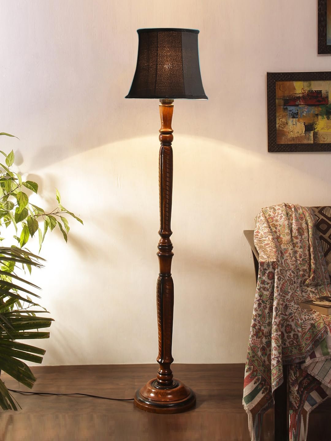 Black Cotton Wooden Floor Lamp -5