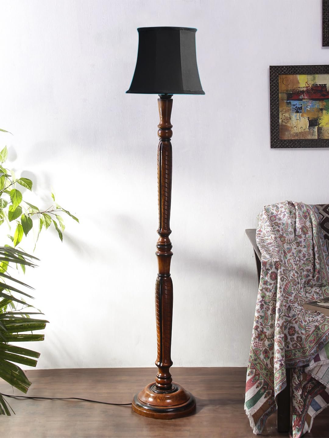 Black Cotton Wooden Floor Lamp -5