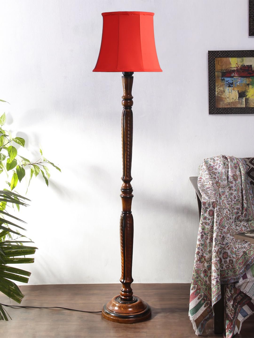 Red Cotton Wooden Floor Lamp -6