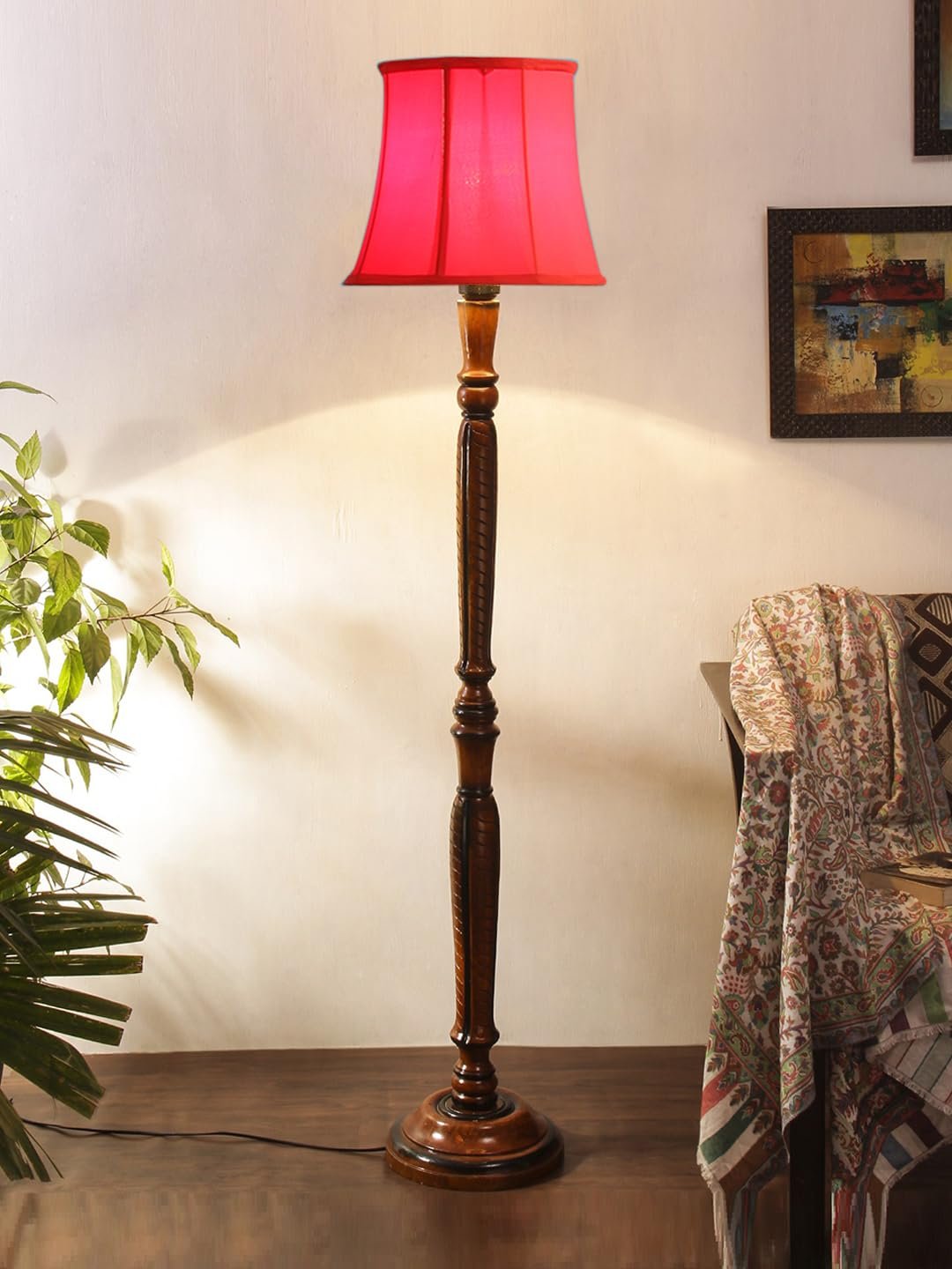 Red Cotton Wooden Floor Lamp -6