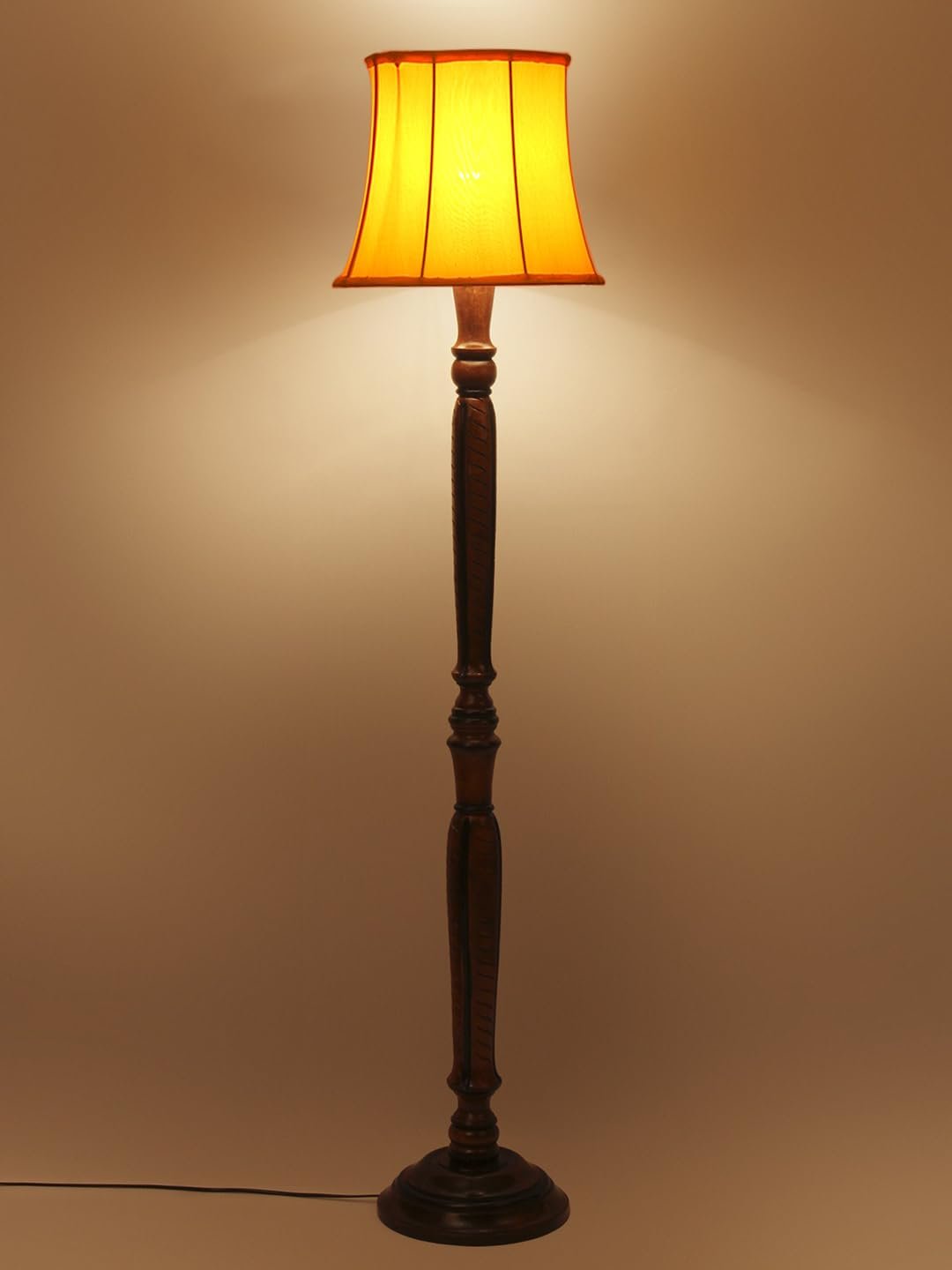 Yellow Cotton Wooden Floor Lamp -7
