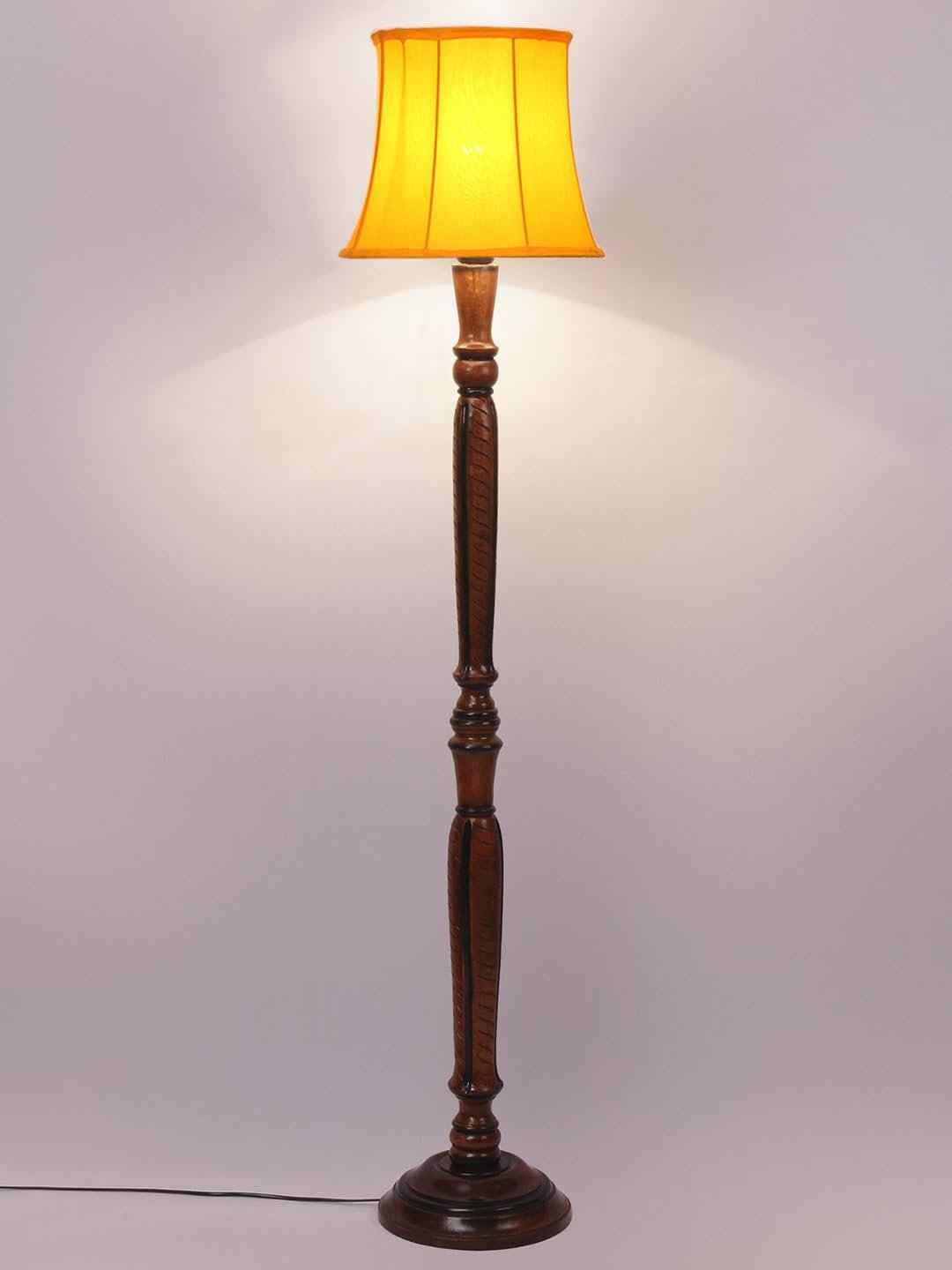 Yellow Cotton Wooden Floor Lamp -7