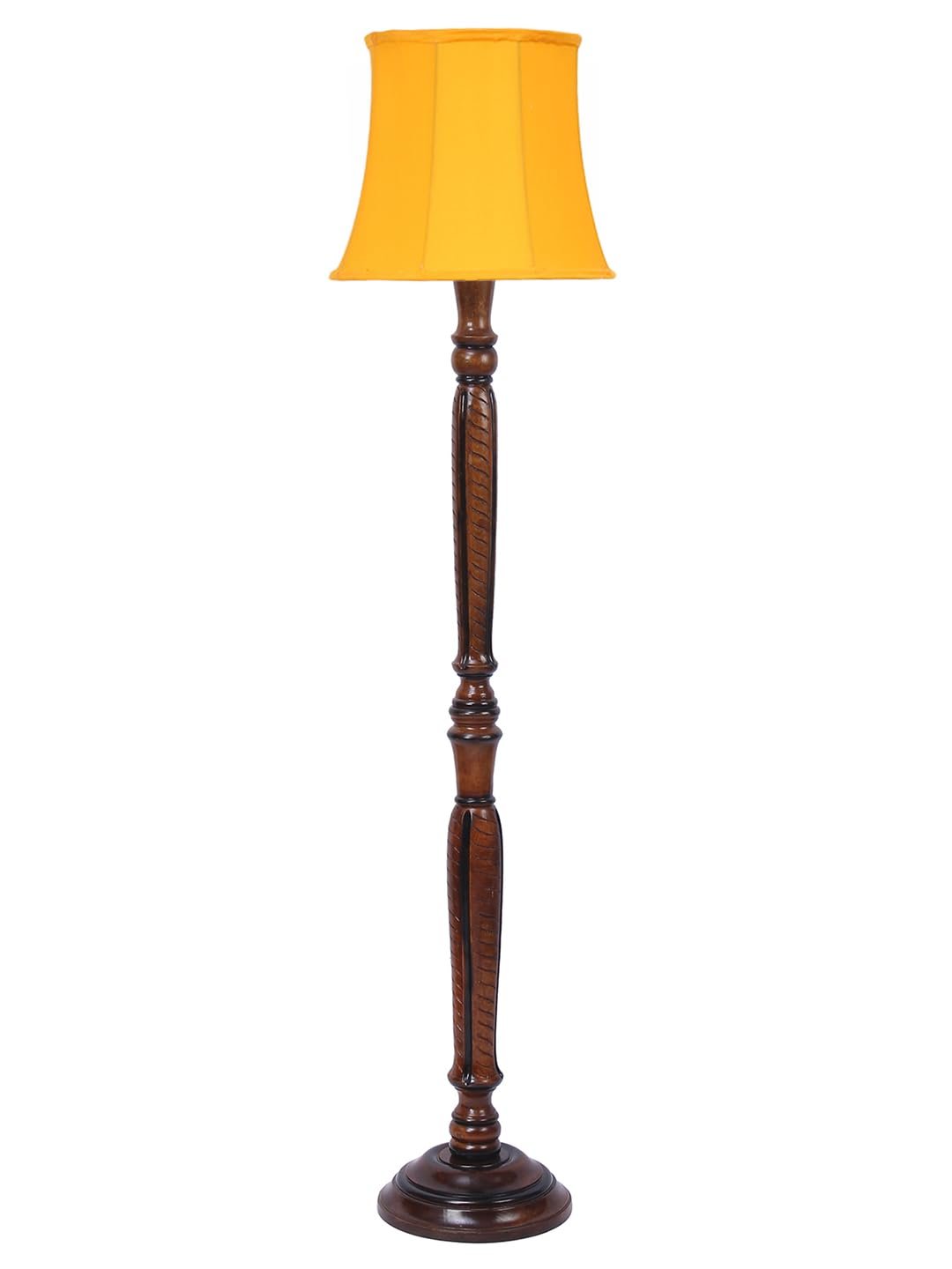 Yellow Cotton Wooden Floor Lamp -7
