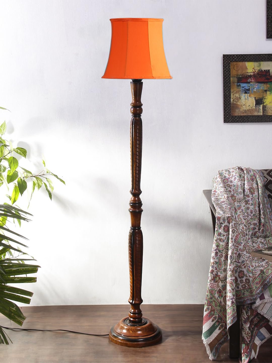 Orange Cotton Wooden Floor Lamp -8