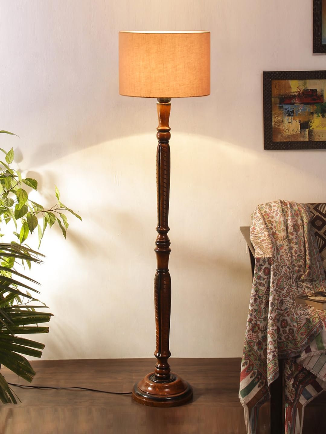 Grey Cotton Wooden Floor Lamp -9