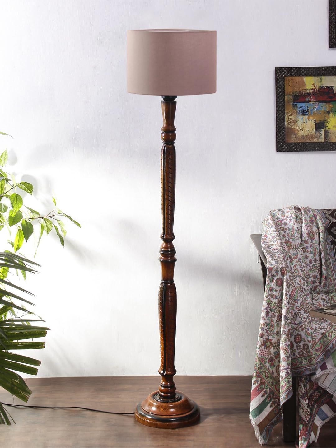Grey Cotton Wooden Floor Lamp -9