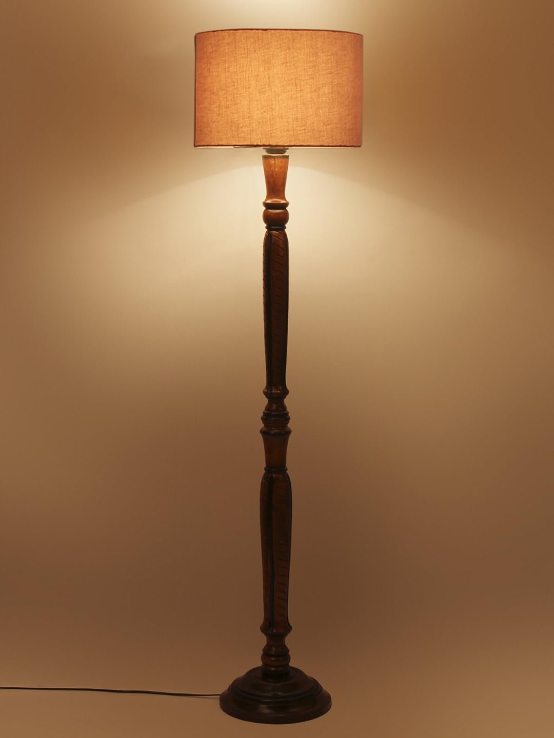 Grey Cotton Wooden Floor Lamp -9