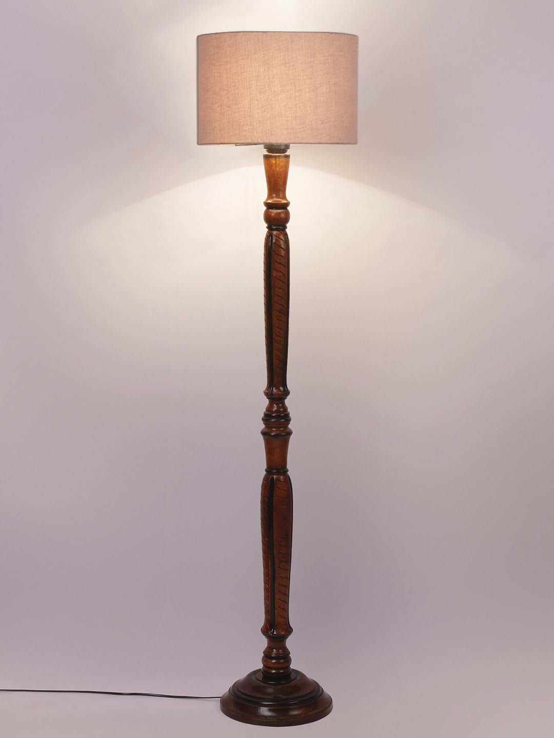 Grey Cotton Wooden Floor Lamp -9