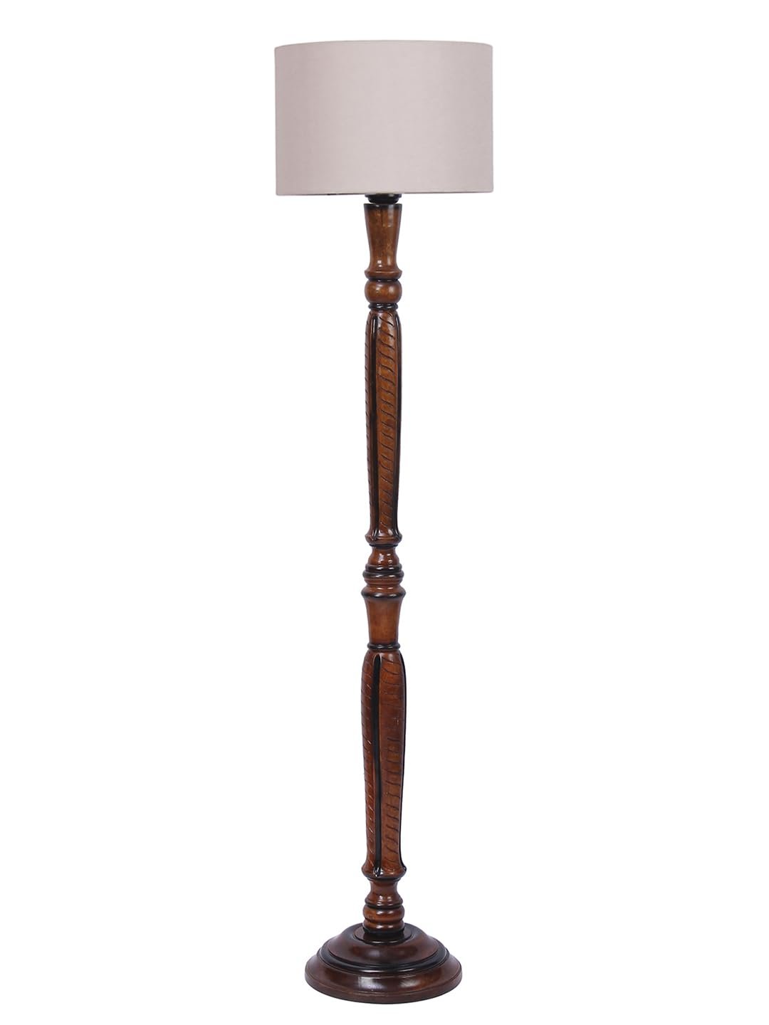 Grey Cotton Wooden Floor Lamp -9