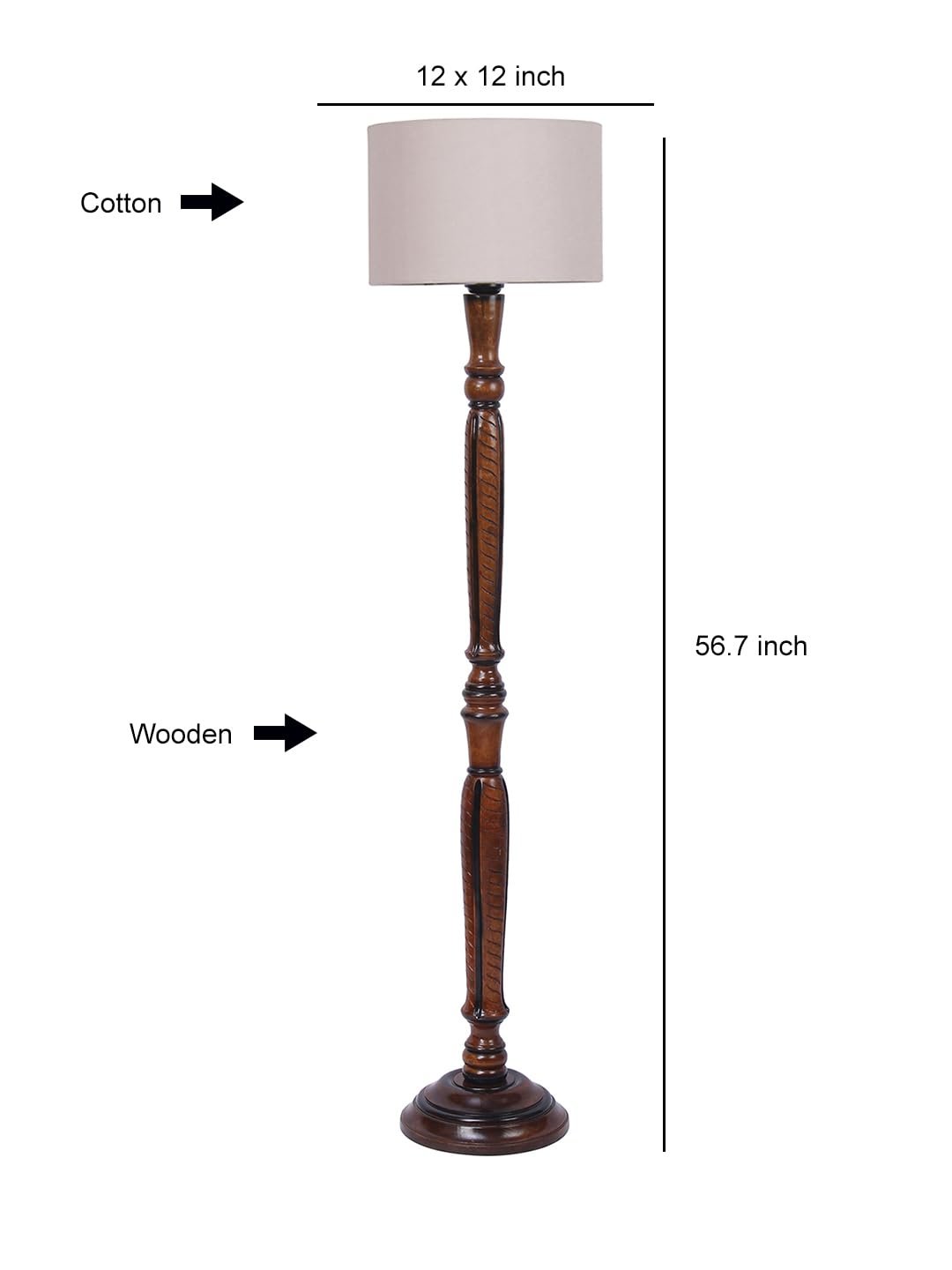 Grey Cotton Wooden Floor Lamp -9