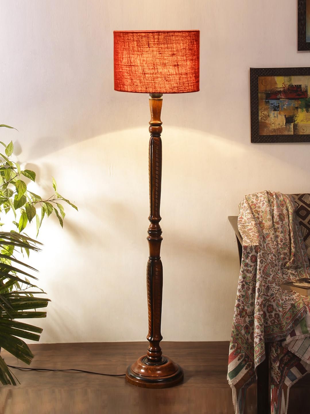Maroon Jute Wooden Floor Lamp -12