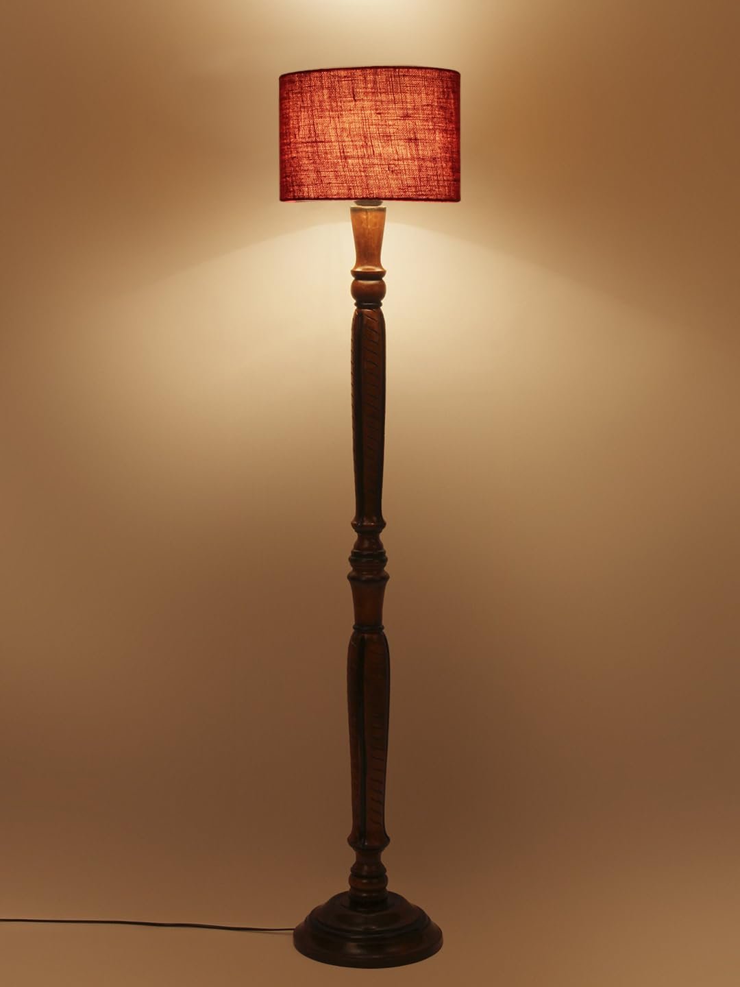 Maroon Jute Wooden Floor Lamp -12