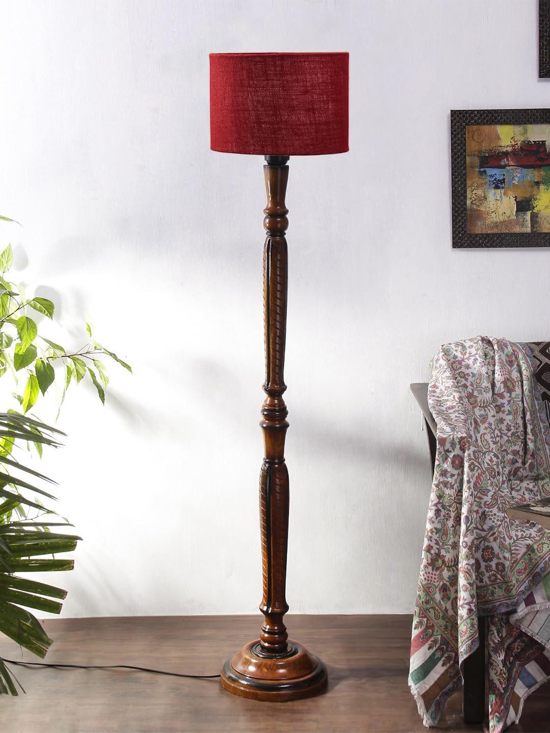 Maroon Jute Wooden Floor Lamp -12