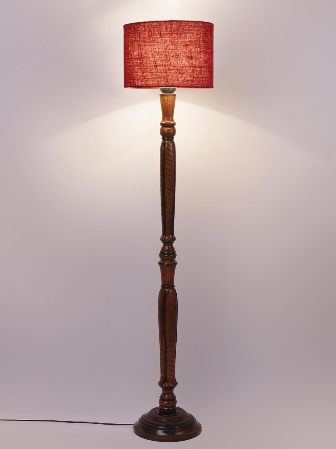 Maroon Jute Wooden Floor Lamp -12