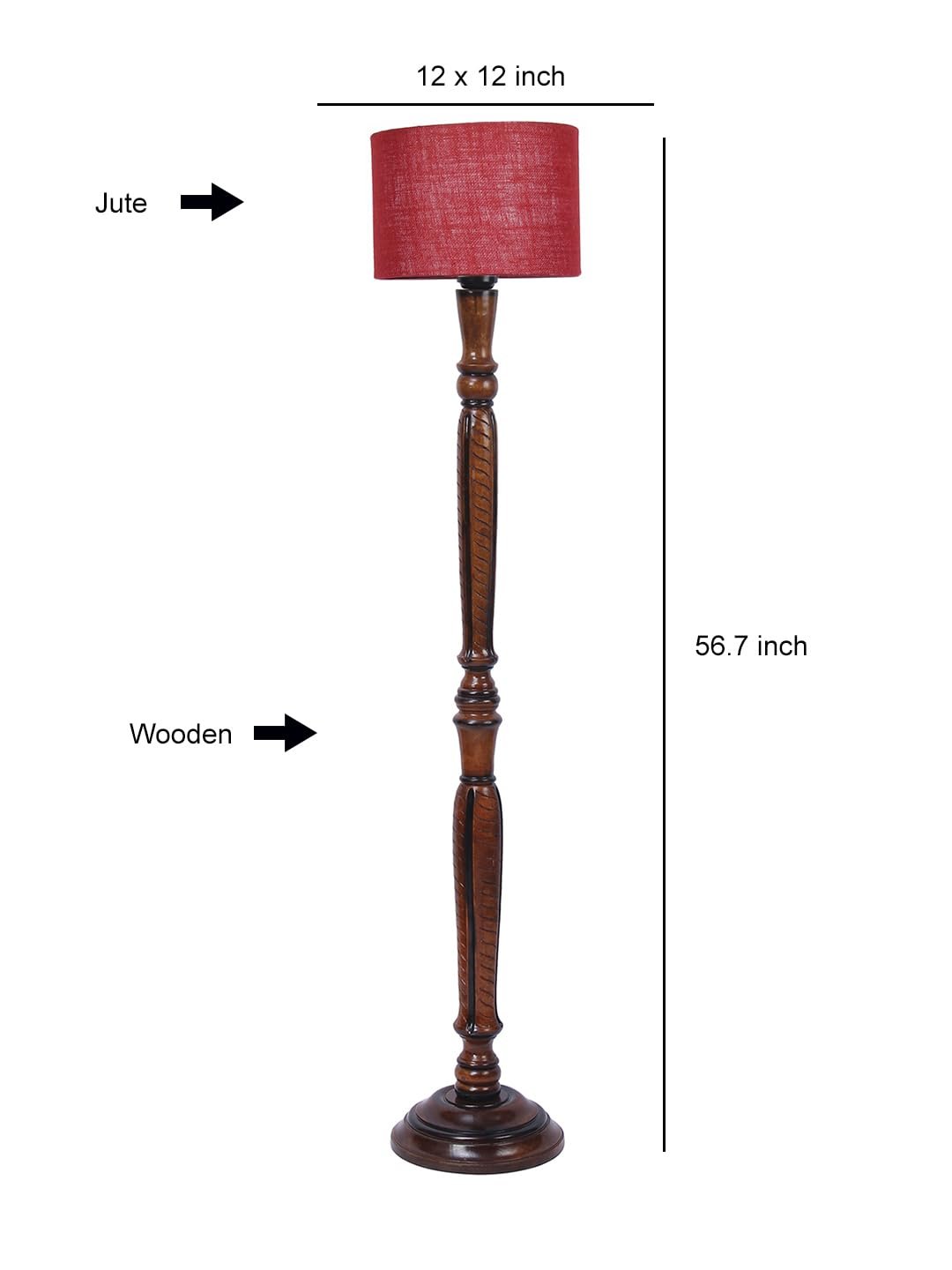 Maroon Jute Wooden Floor Lamp -12