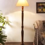 Off-White Cotton conical Wooden Floor lamp -16