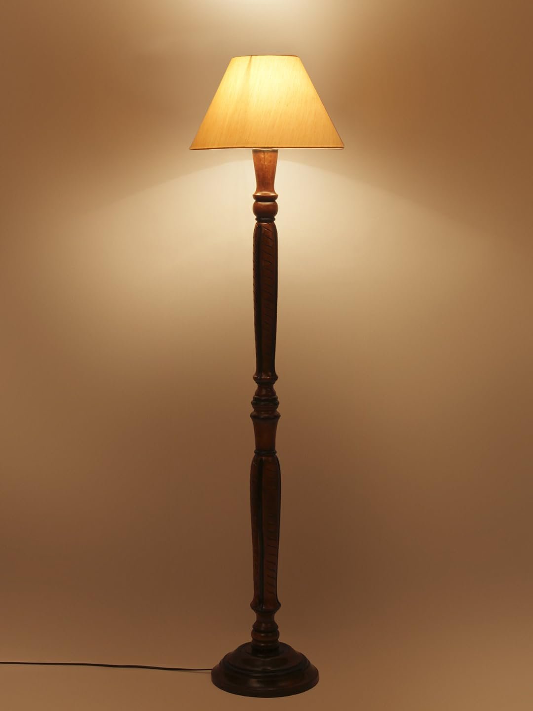 Off-White Cotton conical Wooden Floor lamp -16