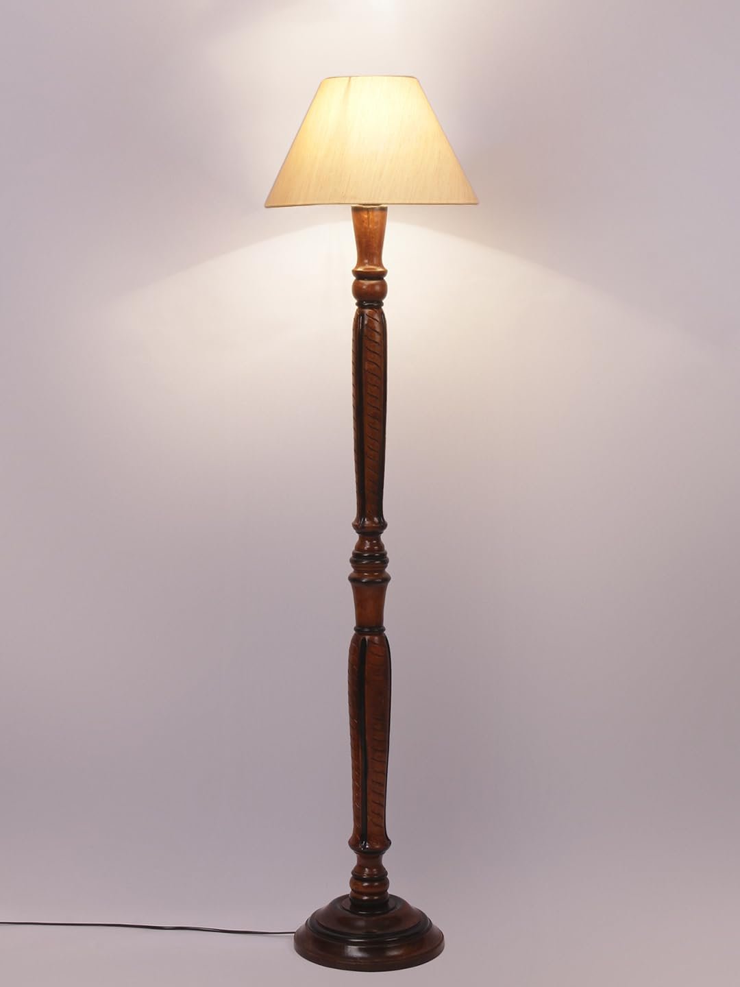 Off-White Cotton conical Wooden Floor lamp -16