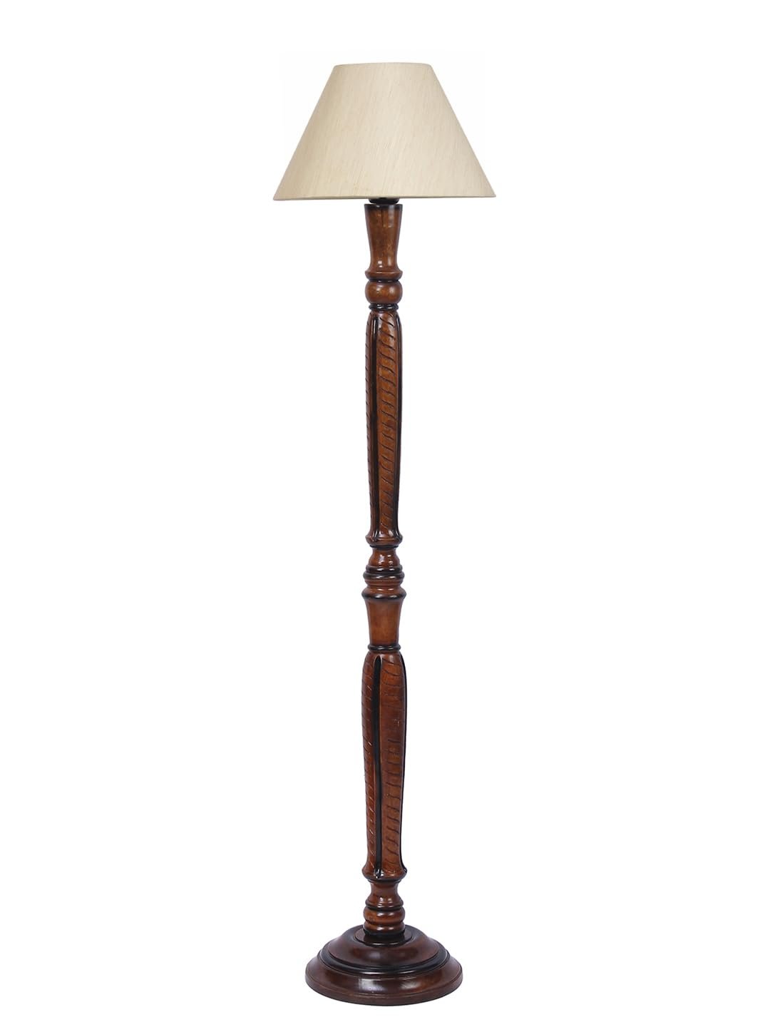 Off-White Cotton conical Wooden Floor lamp -16