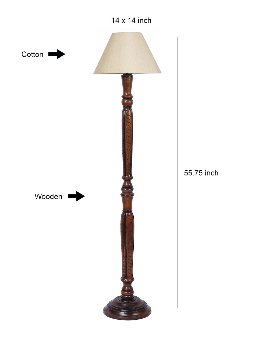 Off-White Cotton conical Wooden Floor lamp -16