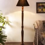 Black Cotton conical Wooden Floor lamp -17