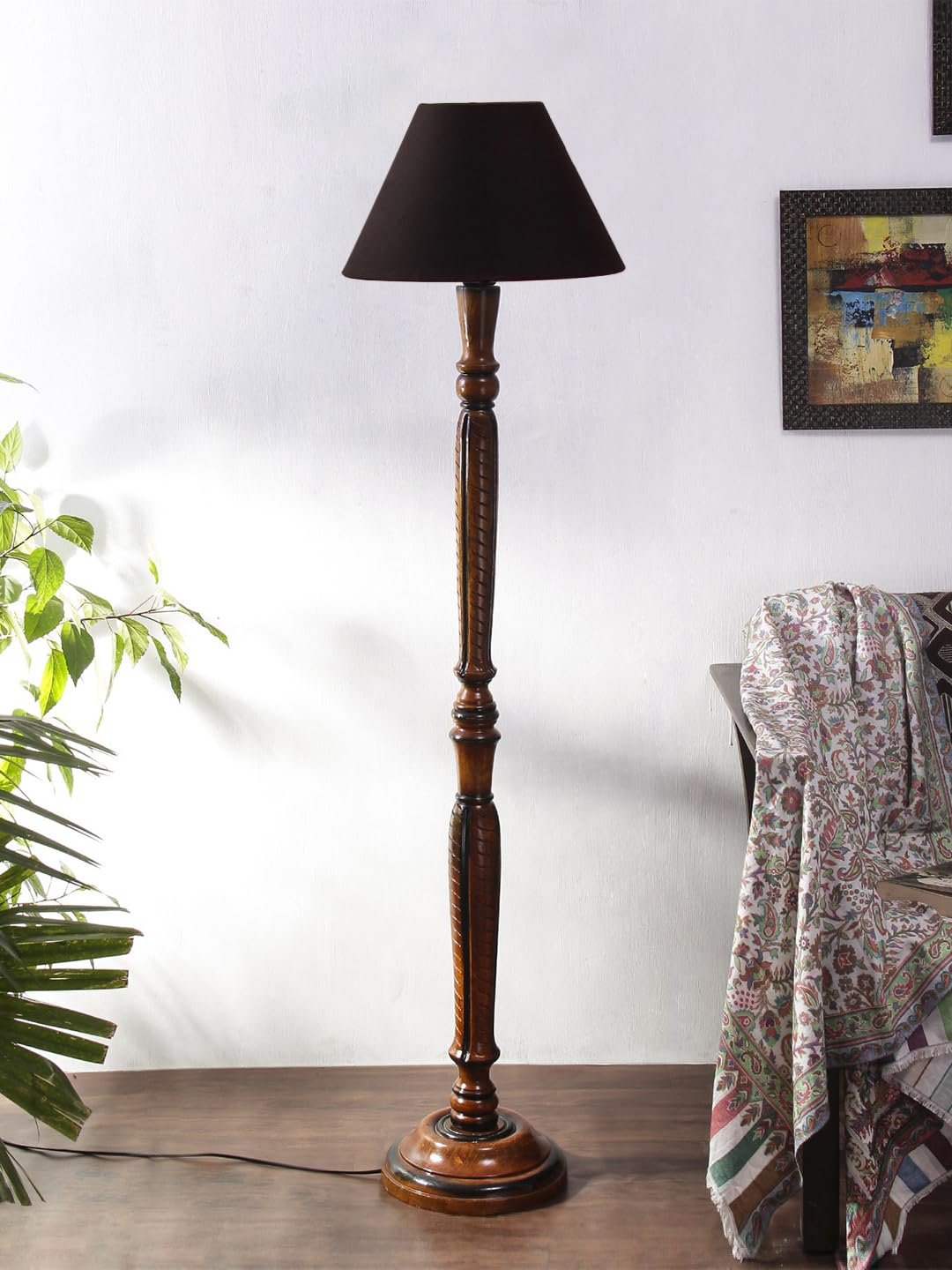 Black Cotton conical Wooden Floor lamp -17