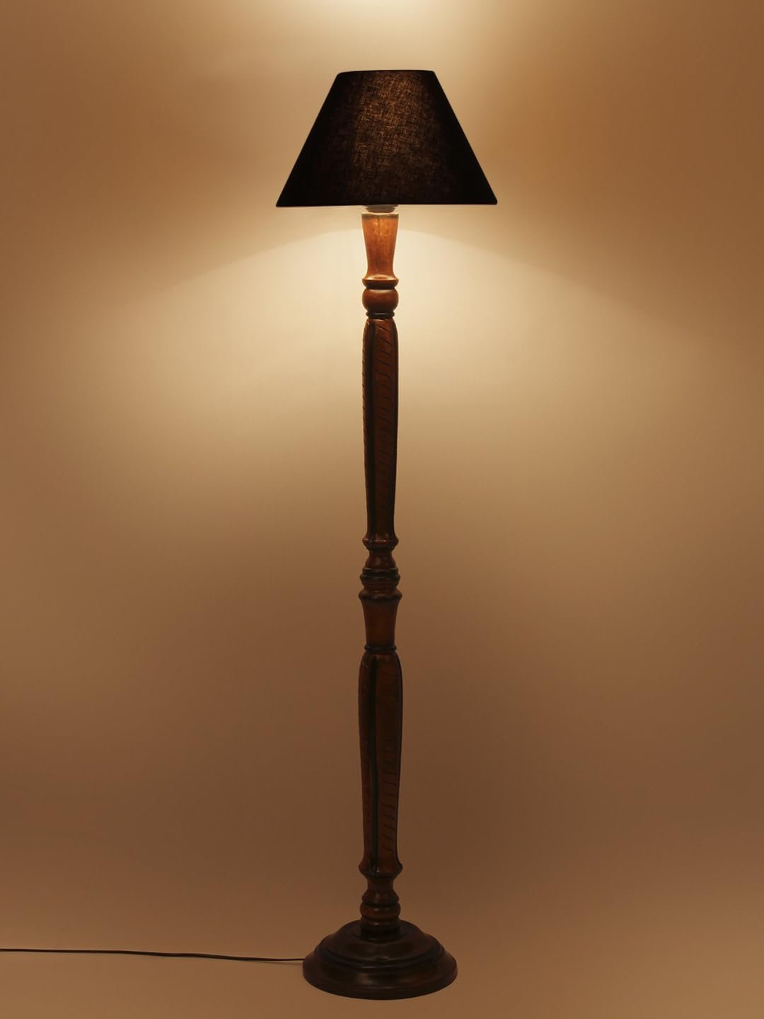 Black Cotton conical Wooden Floor lamp -17
