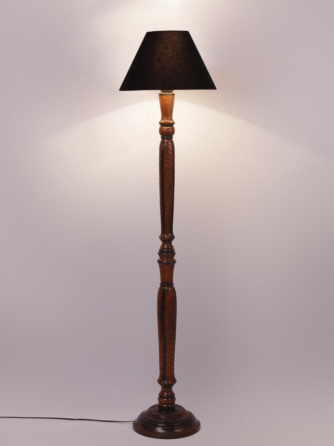 Black Cotton conical Wooden Floor lamp -17