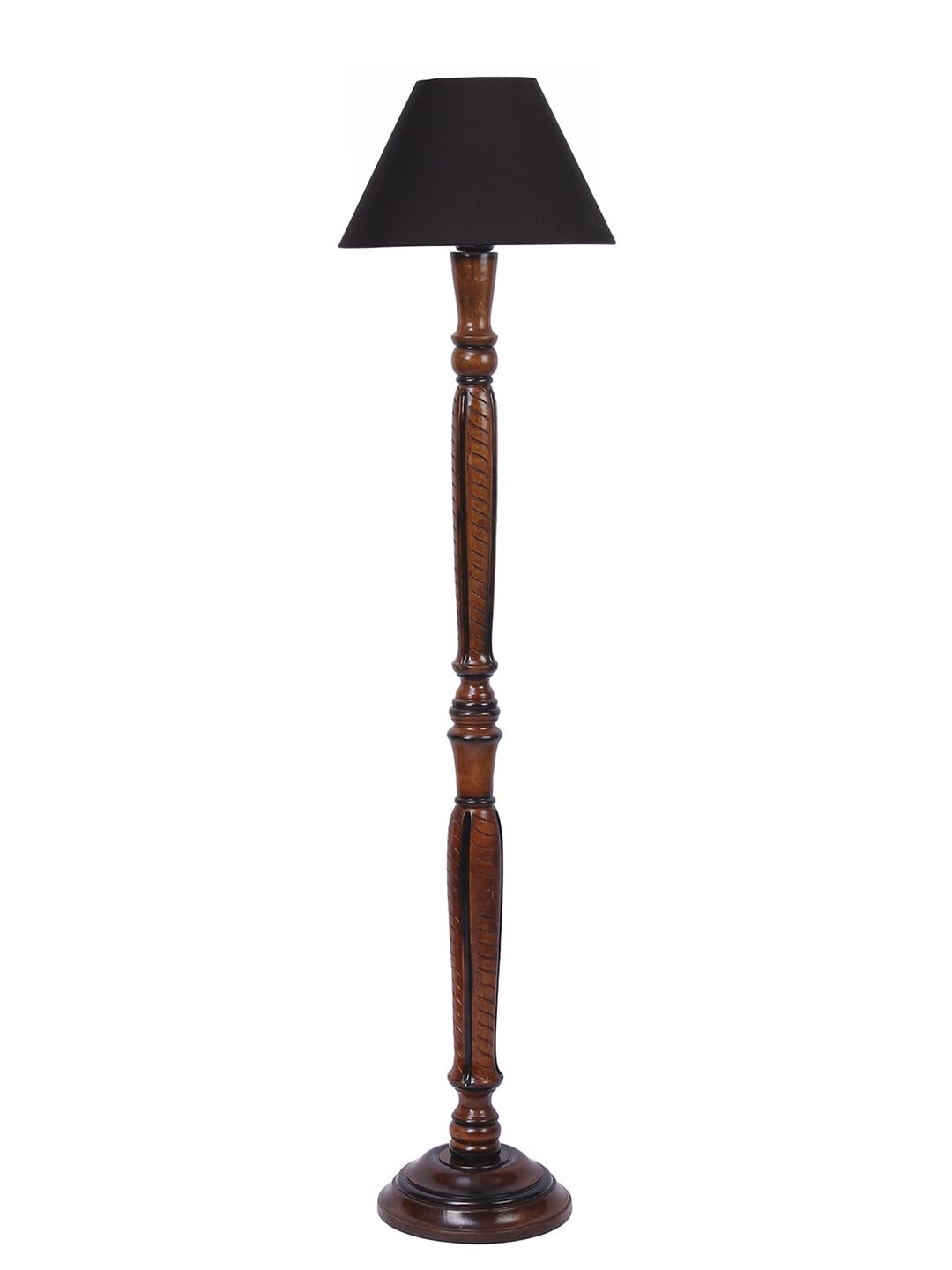 Black Cotton conical Wooden Floor lamp -17