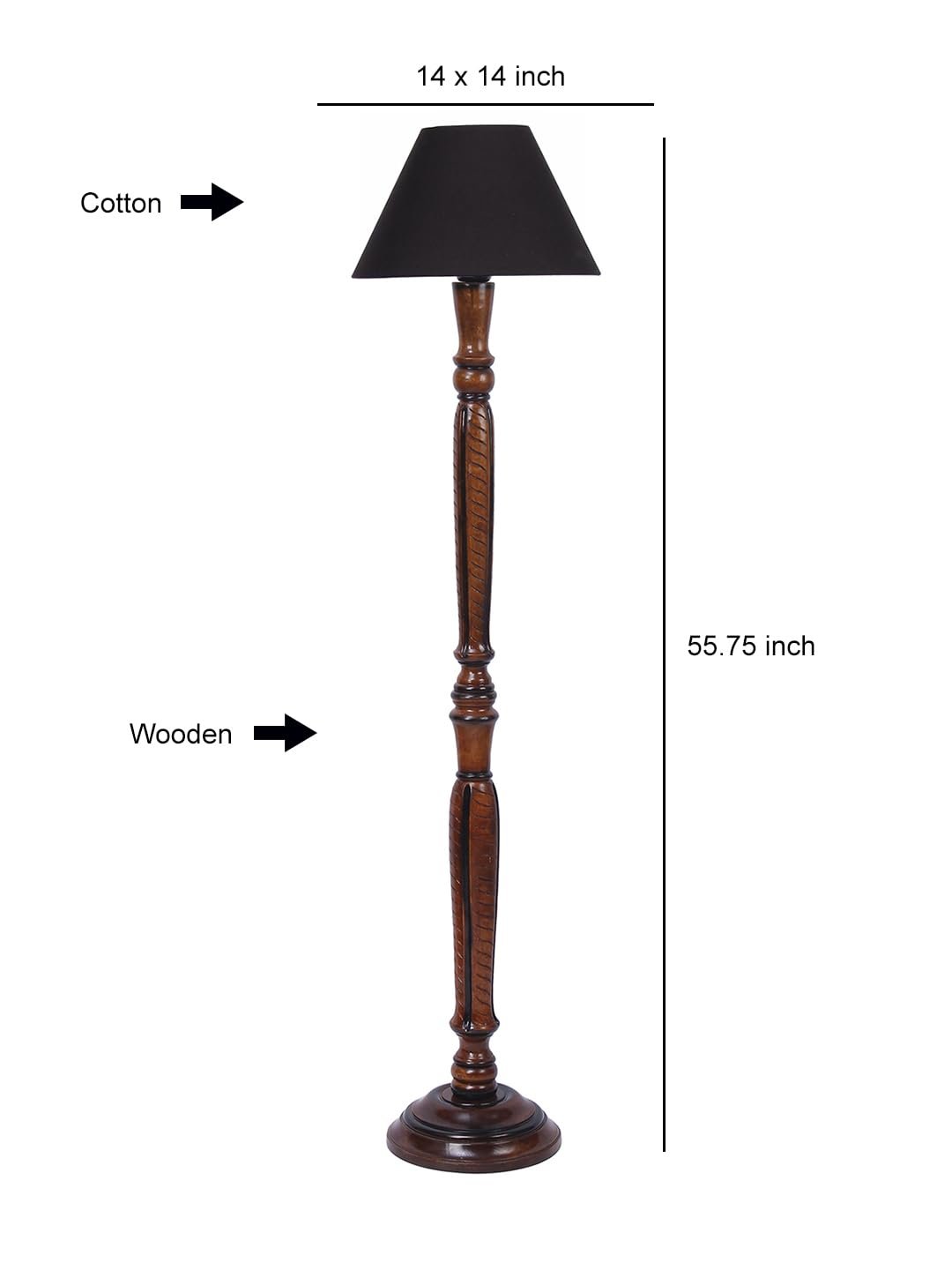 Black Cotton conical Wooden Floor lamp -17