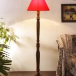 Red Cotton conical Wooden Floor lamp -18