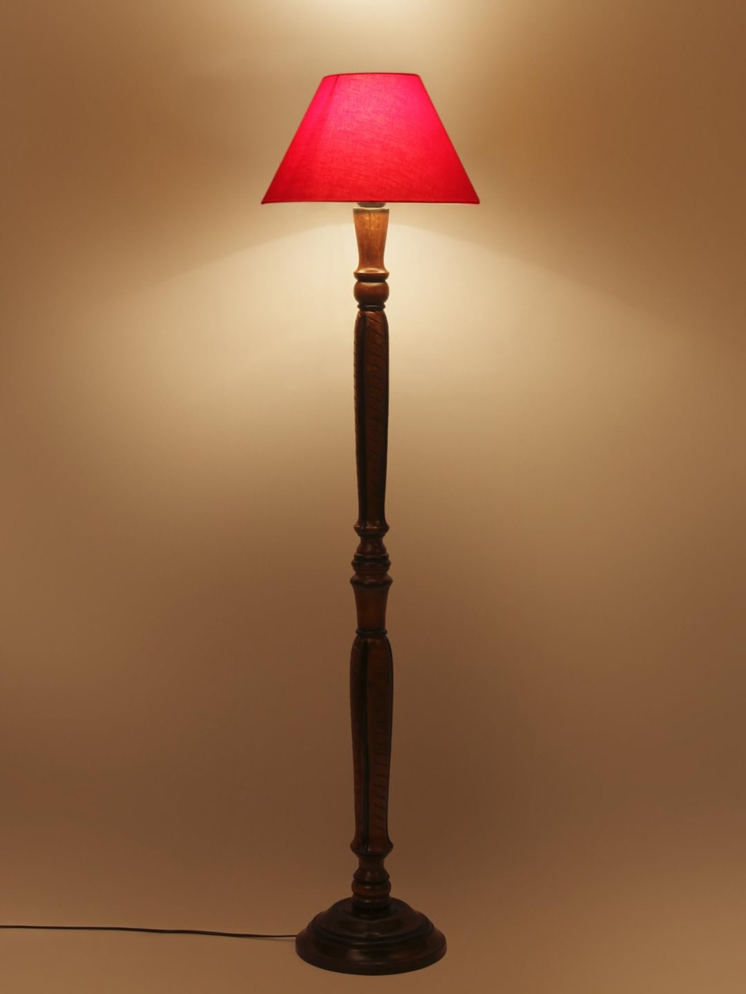 Red Cotton conical Wooden Floor lamp -18