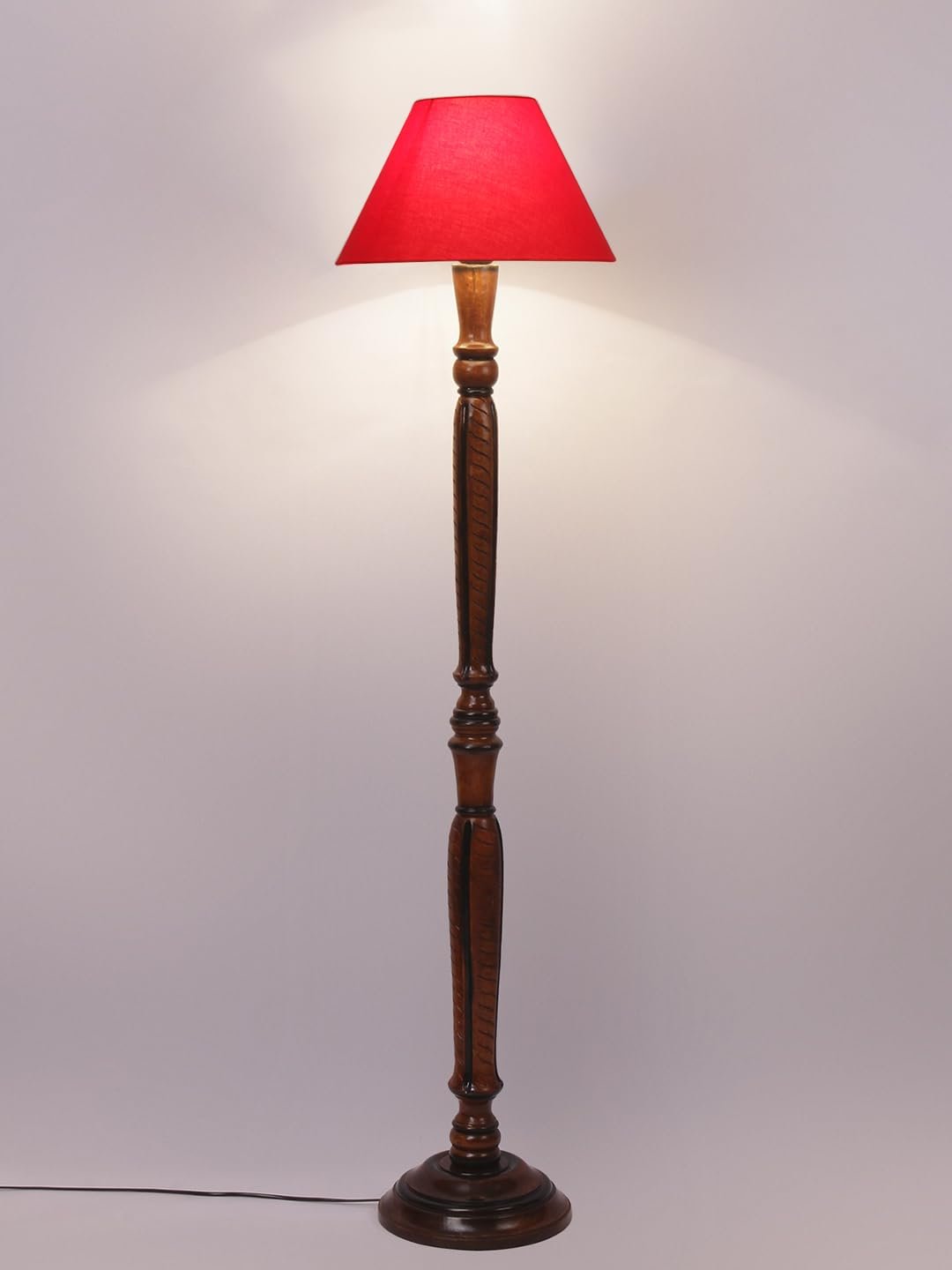 Red Cotton conical Wooden Floor lamp -18