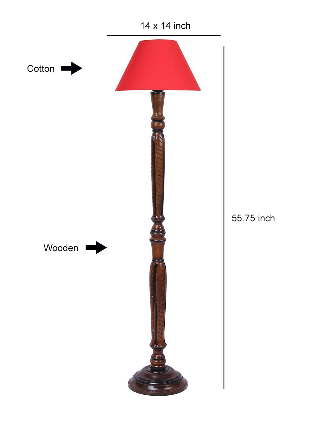 Red Cotton conical Wooden Floor lamp -18
