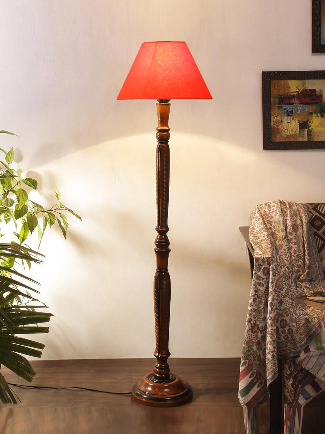 Orange Cotton conical Wooden Floor lamp -19