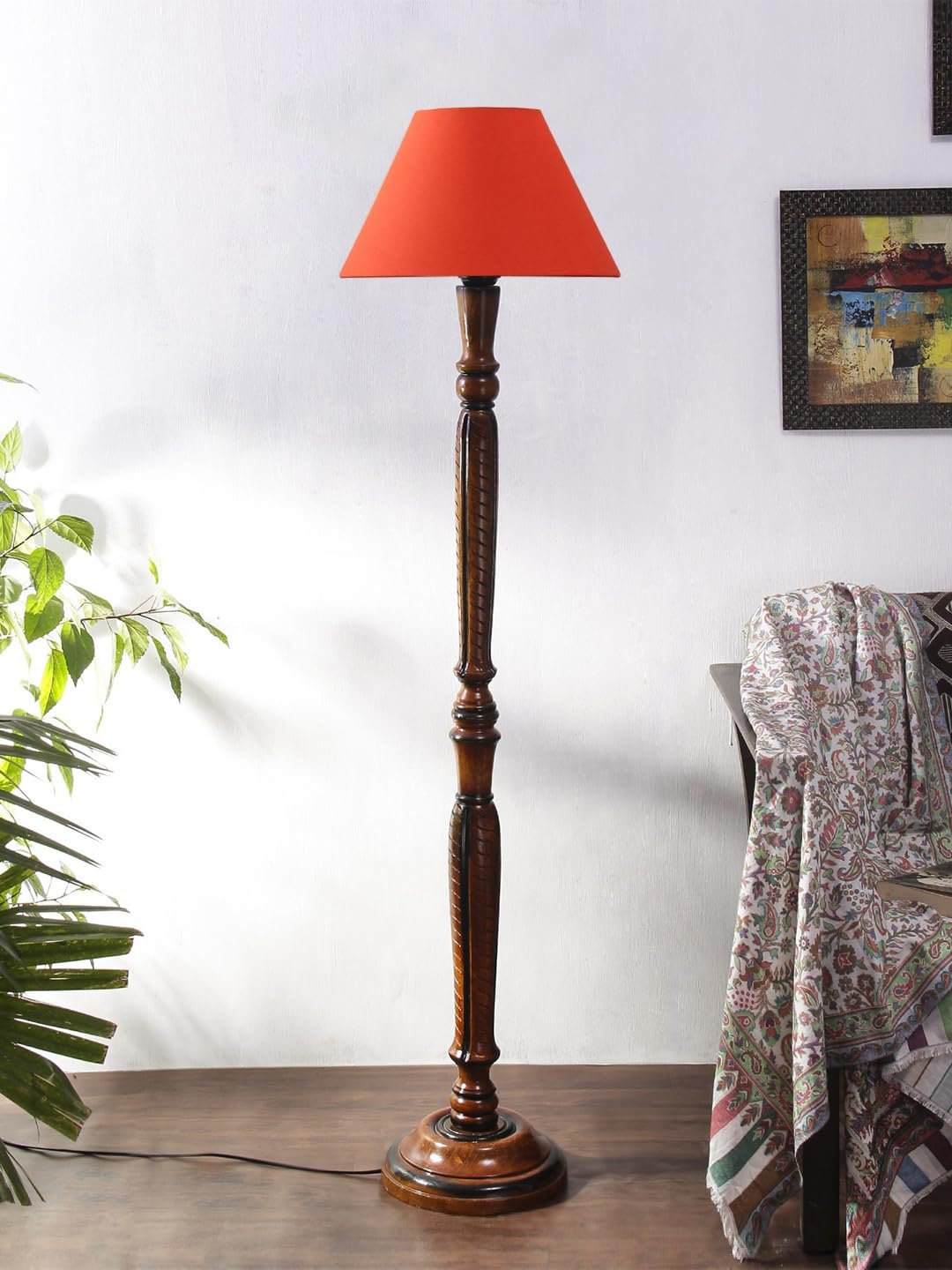 Orange Cotton conical Wooden Floor lamp -19