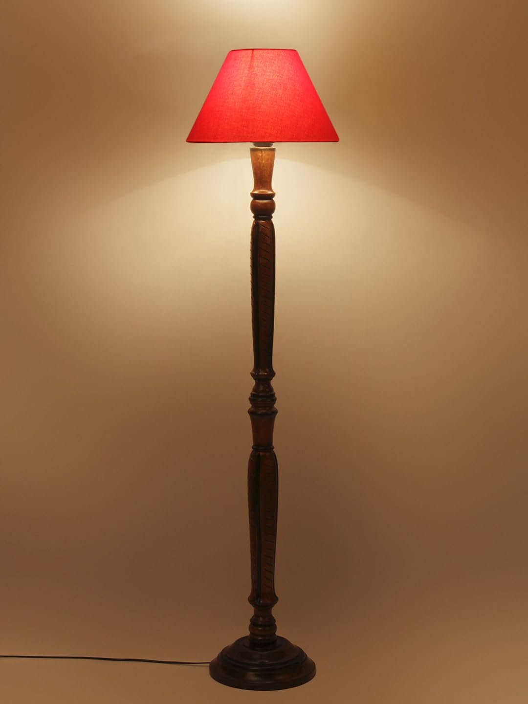 Orange Cotton conical Wooden Floor lamp -19