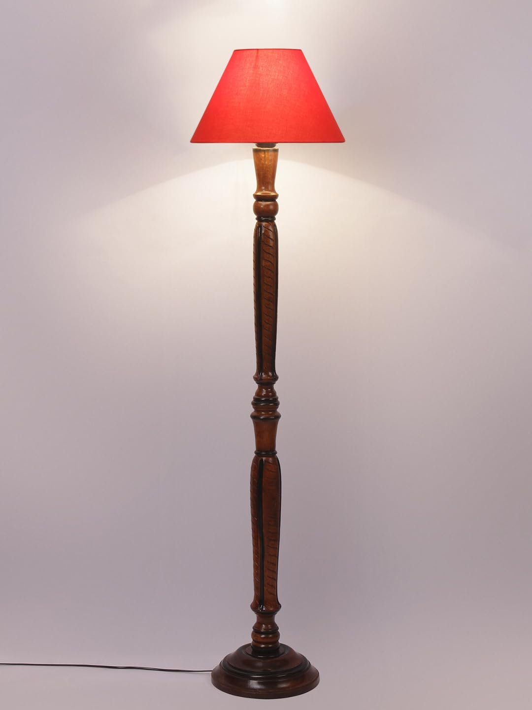 Orange Cotton conical Wooden Floor lamp -19