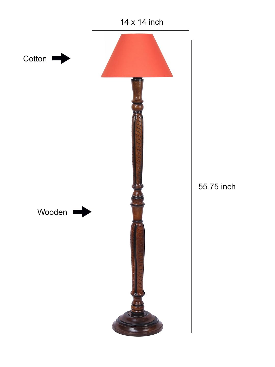 Orange Cotton conical Wooden Floor lamp -19