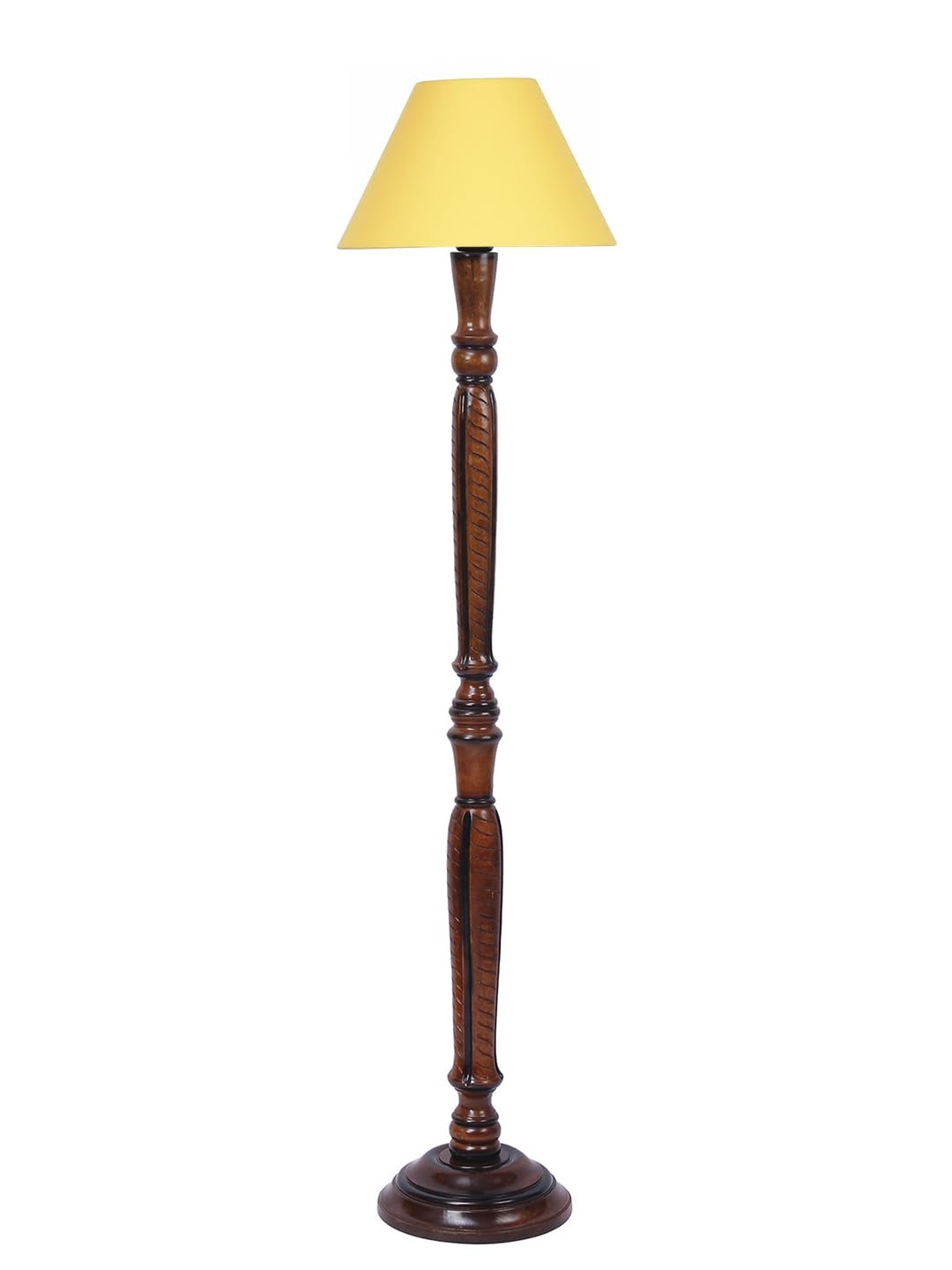 Yellow Cotton conical Wooden Floor lamp -20